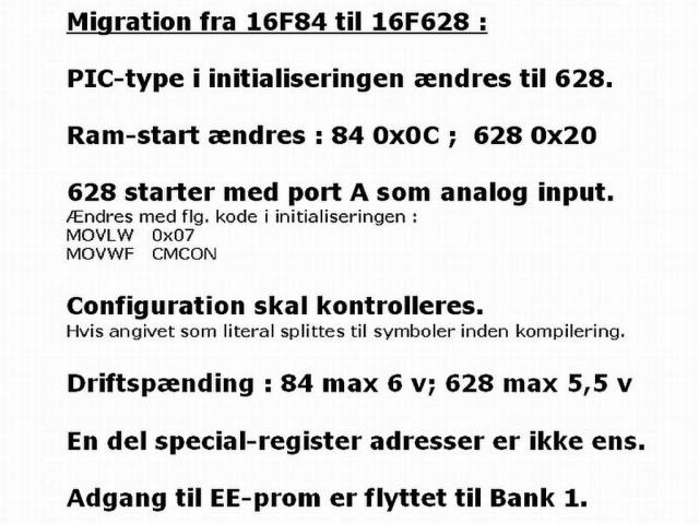 Migration 16F84 to 16F628